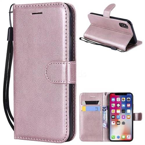 Retro Greek Classic Smooth PU Leather Wallet Phone Case for iPhone XS / X / 10 (5.8 inch) - Rose Gold