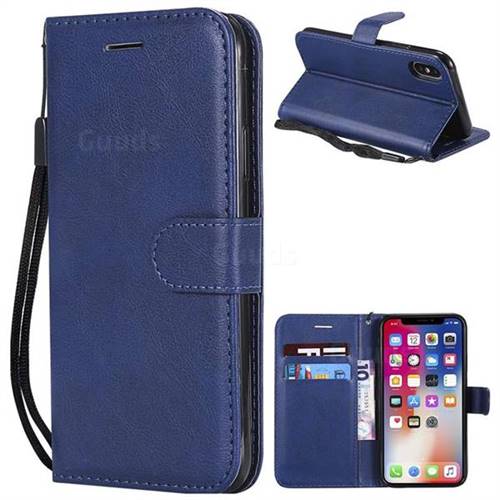 Retro Greek Classic Smooth PU Leather Wallet Phone Case for iPhone XS / X / 10 (5.8 inch) - Blue