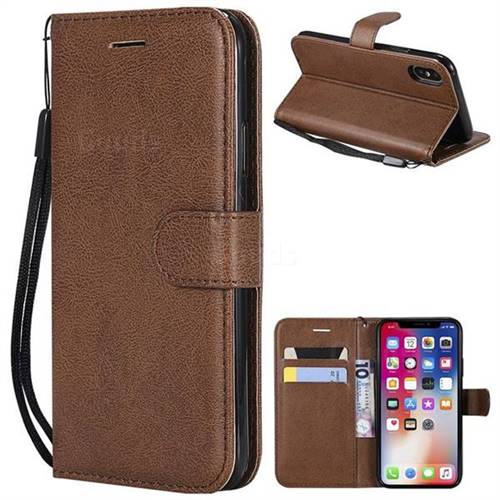 Retro Greek Classic Smooth PU Leather Wallet Phone Case for iPhone XS / X / 10 (5.8 inch) - Brown