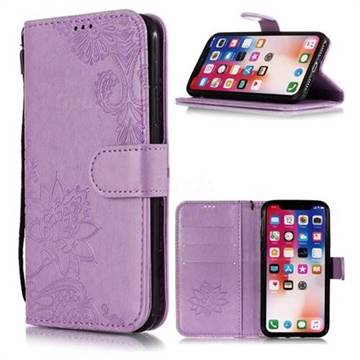 Intricate Embossing Lotus Mandala Flower Leather Wallet Case for iPhone XS / X / 10 (5.8 inch) - Purple