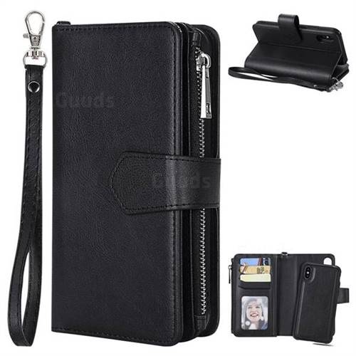 Retro Luxury Multifunction Zipper Leather Phone Wallet for iPhone XS / iPhone X(5.8 inch) - Black