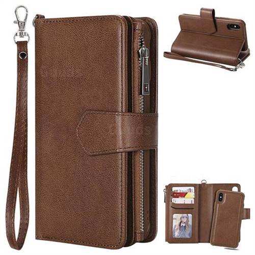 Retro Luxury Multifunction Zipper Leather Phone Wallet for iPhone XS / iPhone X(5.8 inch) - Brown