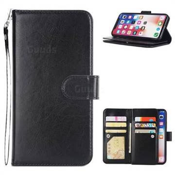 9 Card Photo Frame Smooth PU Leather Wallet Phone Case for iPhone XS / iPhone X(5.8 inch) - Black