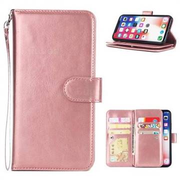 9 Card Photo Frame Smooth PU Leather Wallet Phone Case for iPhone XS / iPhone X(5.8 inch) - Rose Gold