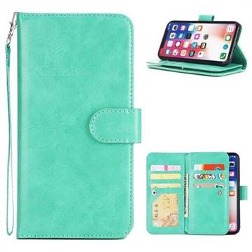 9 Card Photo Frame Smooth PU Leather Wallet Phone Case for iPhone XS / iPhone X(5.8 inch) - Mint Green