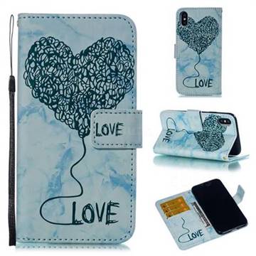 Marble Heart PU Leather Wallet Phone Case for iPhone XS / iPhone X(5.8 inch) - Blue