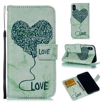 Marble Heart PU Leather Wallet Phone Case for iPhone XS / iPhone X(5.8 inch) - Green