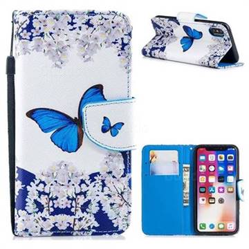 Blue Butterfly PU Leather Wallet Phone Case for iPhone XS / iPhone X(5.8 inch)