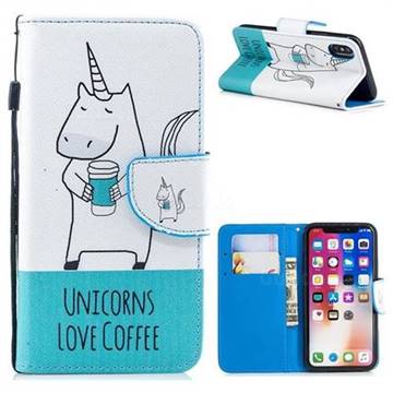 Blue Unicorn PU Leather Wallet Phone Case for iPhone XS / iPhone X(5.8 inch)