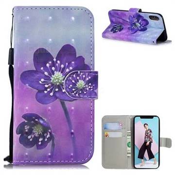 Purple Flower 3D Painted Leather Wallet Phone Case for iPhone XS / iPhone X(5.8 inch)