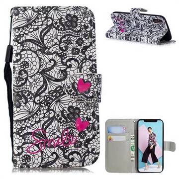 Lace Flower 3D Painted Leather Wallet Phone Case for iPhone XS / iPhone X(5.8 inch)