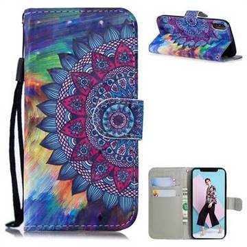 Oil Painting Mandala 3D Painted Leather Wallet Phone Case for iPhone XS / iPhone X(5.8 inch)