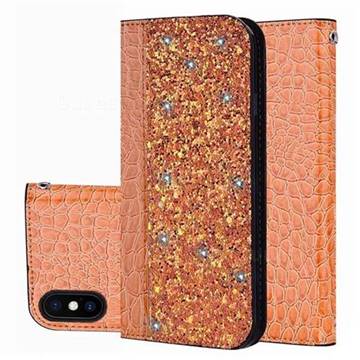 Shiny Crocodile Pattern Stitching Magnetic Closure Flip Holster Shockproof Phone Cases for iPhone XS / iPhone X(5.8 inch) - Gold Orange