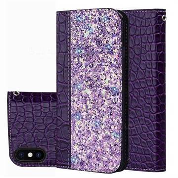 Shiny Crocodile Pattern Stitching Magnetic Closure Flip Holster Shockproof Phone Cases for iPhone XS / iPhone X(5.8 inch) - Purple