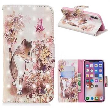Flower Butterfly Cat 3D Painted Leather Wallet Phone Case for iPhone XS / iPhone X(5.8 inch)