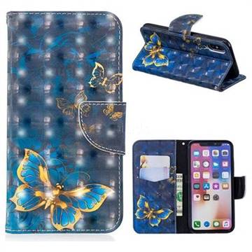 Gold Butterfly 3D Painted Leather Wallet Phone Case for iPhone XS / iPhone X(5.8 inch)
