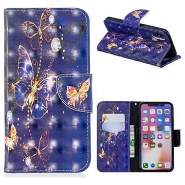 Purple Butterfly 3D Painted Leather Wallet Phone Case for iPhone XS / iPhone X(5.8 inch)