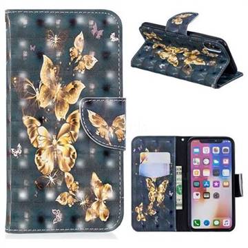Silver Golden Butterfly 3D Painted Leather Wallet Phone Case for iPhone XS / iPhone X(5.8 inch)