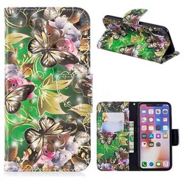 Green Leaf Butterfly 3D Painted Leather Wallet Phone Case for iPhone XS / iPhone X(5.8 inch)