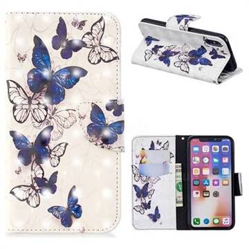 Flying Butterflies 3D Painted Leather Wallet Phone Case for iPhone XS / iPhone X(5.8 inch)