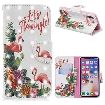 Flower Flamingo 3D Painted Leather Wallet Phone Case for iPhone XS / iPhone X(5.8 inch)