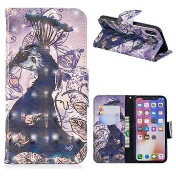 Purple Peacock 3D Painted Leather Wallet Phone Case for iPhone XS / iPhone X(5.8 inch)