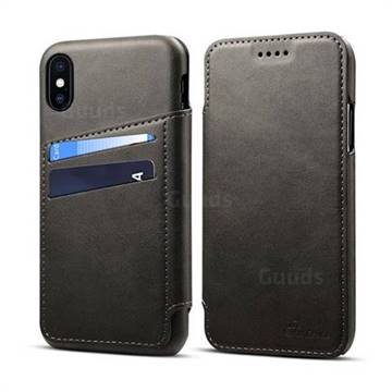 Suteni Retro Classic Card Slots PU Leather Wallet Case for iPhone XS / iPhone X(5.8 inch) - Dark Gray