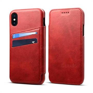 Suteni Retro Classic Card Slots PU Leather Wallet Case for iPhone XS / iPhone X(5.8 inch) - Red