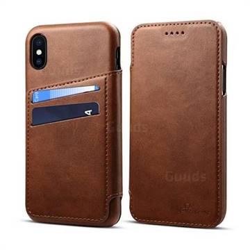 Suteni Retro Classic Card Slots PU Leather Wallet Case for iPhone XS / iPhone X(5.8 inch) - Brown