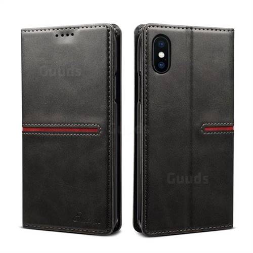 Suteni Slim Magnet Leather Wallet Flip Cover for iPhone XS / iPhone X(5.8 inch) - Black
