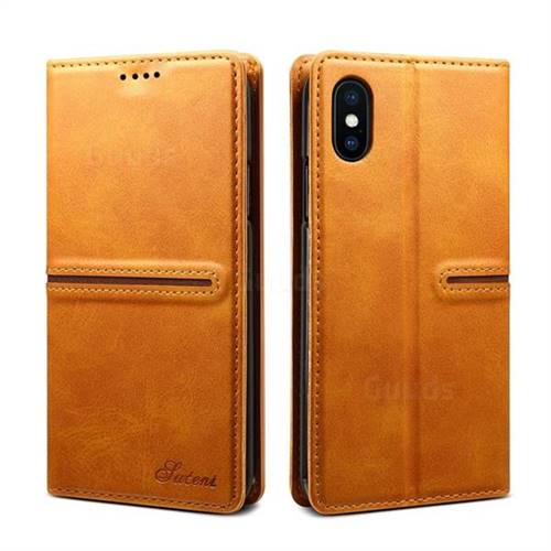 Suteni Slim Magnet Leather Wallet Flip Cover for iPhone XS / iPhone X(5.8 inch) - Khaki