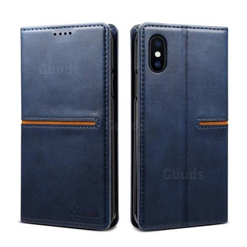 Suteni Slim Magnet Leather Wallet Flip Cover for iPhone XS / iPhone X(5.8 inch) - Blue