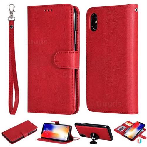Retro Greek Detachable Magnetic PU Leather Wallet Phone Case for iPhone XS / iPhone X(5.8 inch) - Red
