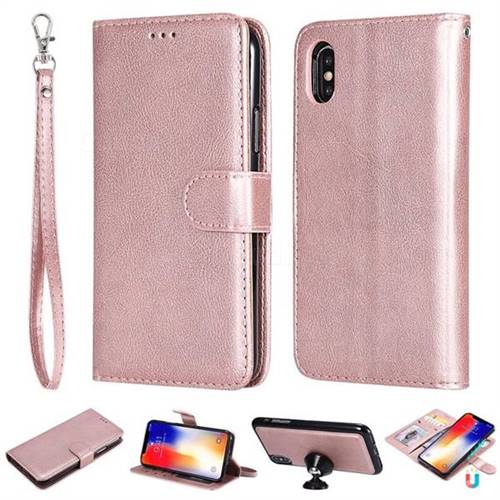 Retro Greek Detachable Magnetic PU Leather Wallet Phone Case for iPhone XS / iPhone X(5.8 inch) - Rose Gold