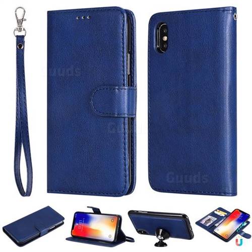 Retro Greek Detachable Magnetic PU Leather Wallet Phone Case for iPhone XS / iPhone X(5.8 inch) - Blue