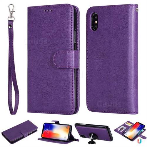 Retro Greek Detachable Magnetic PU Leather Wallet Phone Case for iPhone XS / iPhone X(5.8 inch) - Purple