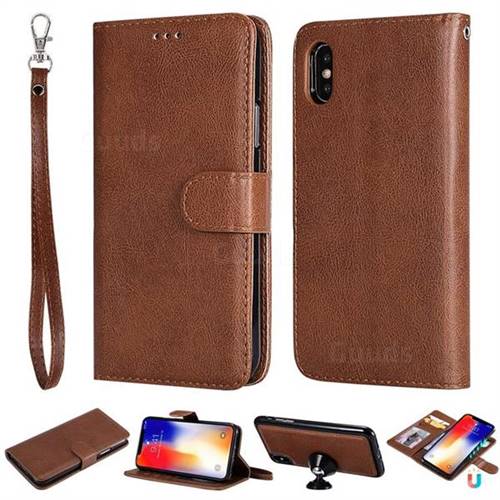 Retro Greek Detachable Magnetic PU Leather Wallet Phone Case for iPhone XS / iPhone X(5.8 inch) - Brown