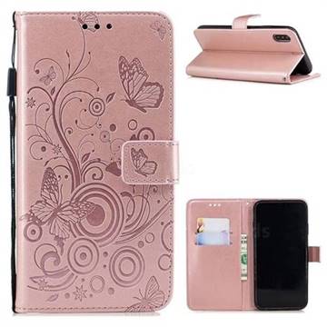 Intricate Embossing Butterfly Circle Leather Wallet Case for iPhone XS / iPhone X(5.8 inch) - Rose Gold