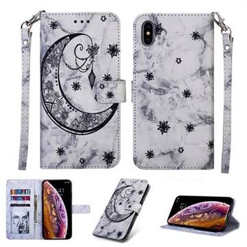 Moon Flower Marble Leather Wallet Phone Case for iPhone XS / iPhone X(5.8 inch) - Black