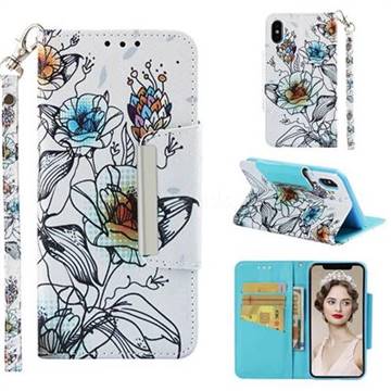 Fotus Flower Big Metal Buckle PU Leather Wallet Phone Case for iPhone XS / iPhone X(5.8 inch)