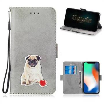 Retro Leather Phone Wallet Case with Aluminum Alloy Patch for iPhone XS / iPhone X(5.8 inch) - Gray