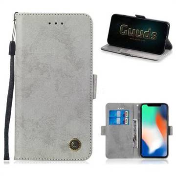 Retro Classic Leather Phone Wallet Case Cover for iPhone XS / iPhone X(5.8 inch) - Gray