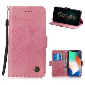 Retro Classic Leather Phone Wallet Case Cover for iPhone XS / iPhone X(5.8 inch) - Pink