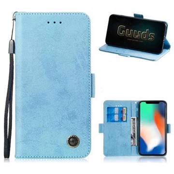 Retro Classic Leather Phone Wallet Case Cover for iPhone XS / iPhone X(5.8 inch) - Light Blue
