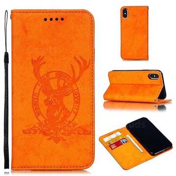 Retro Intricate Embossing Elk Seal Leather Wallet Case for iPhone XS / iPhone X(5.8 inch) - Orange