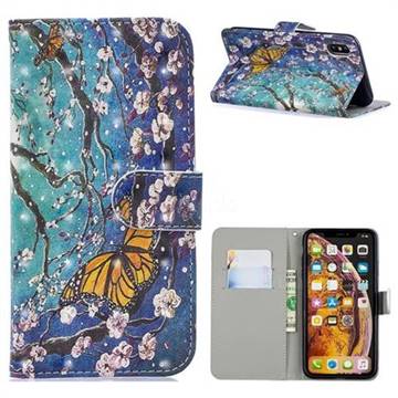 Blue Butterfly 3D Painted Leather Phone Wallet Case for iPhone XS / iPhone X(5.8 inch)