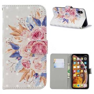 Rose Flowers 3D Painted Leather Phone Wallet Case for iPhone XS / iPhone X(5.8 inch)