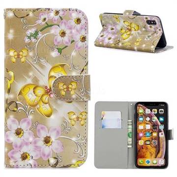 Golden Butterfly 3D Painted Leather Phone Wallet Case for iPhone XS / iPhone X(5.8 inch)