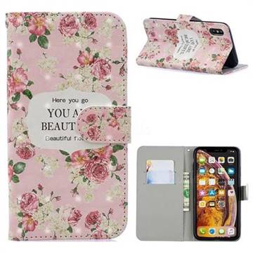 Butterfly Flower 3D Painted Leather Phone Wallet Case for iPhone XS / iPhone X(5.8 inch)