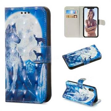 Ice Wolf 3D Painted Leather Wallet Phone Case for iPhone XS / iPhone X(5.8 inch)